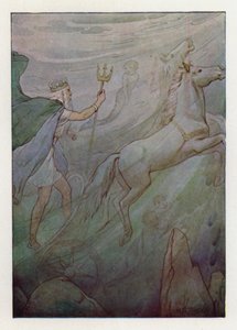 海王乘坐闪闪发光的战车，由绿马拉着（彩色石版画） 作者 哈里·乔治·西克