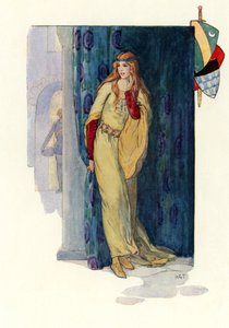 躲在窗帘后面的哑女玫瑰（彩色石版画）