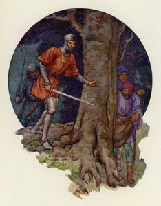 郡长喊道："歹徒终于来了！"他拔出剑，跑向人影消失的地方（彩色石版画） 作者 哈里·乔治·西克