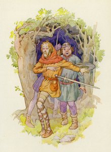 "小精灵在国外，"一个人对另一个人低声说（彩色石版画）