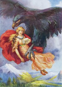 蒂阿西和伊杜娜》，选自《伊杜娜的苹果》，插图收录于拉斐尔-塔克出版的《北方传说中的儿童故事》（彩色石版印刷）。