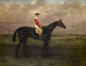 齐彭代尔——纽马克特赛马场上的一匹赛马和骑师，约 1874 年（布面油画） 作者 哈里·霍尔