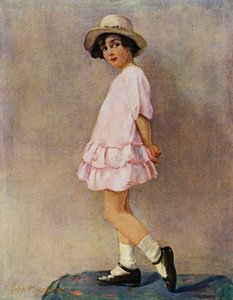 “我会吗？” - 准备出门的年轻女孩（彩色石版画） 作者 哈里·皮尔森