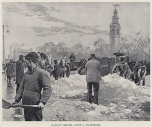 暴风雪后的麦迪逊广场（石版画）