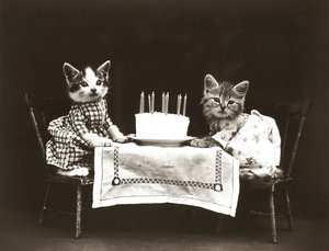 小猫系列：生日派对，约 1914 年（银质印刷品）