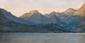 傍晚，从 Cap-Martin 望滨海阿尔卑斯山（布面油画板）