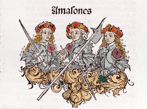Hartmann Schedel 于 1493 年在纽伦堡印刷的“Liber Chronicarum”中的亚马逊。
