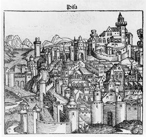 Hartmann Schedel 的“Liber Chronicarum”之后的比萨。 纽伦堡 1493 作者 哈特曼·谢德尔（Hartmann Schedel）