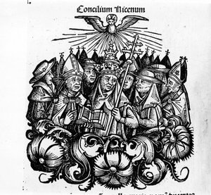 尼西亚议会。 H. Schedel 的“”Universal Chronicles of Nuremberg”插图 作者 哈特曼·谢德尔（Hartmann Schedel）