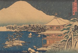 落雪中的金阁寺，19世纪中期。 作者 长谷川贞信