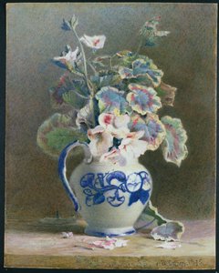 中国水罐中的天竺葵，1875年（wc，纸上水粉） 作者 赫克托·卡菲里（Hector Caffieri）