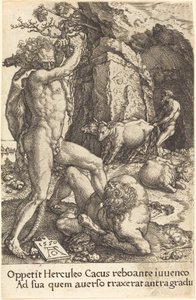 赫拉克勒斯杀死卡库斯，1550年。 作者 海因里希·阿尔德勒弗（Heinrich Aldegrever）