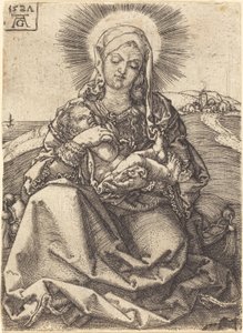 坐在垫子上的风景中的圣母，1527年。 作者 海因里希·阿尔德勒弗（Heinrich Aldegrever）