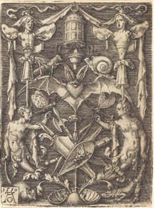 带有武器奖杯的装饰品，1550年。 作者 海因里希·阿尔德勒弗（Heinrich Aldegrever）
