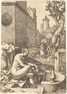 苏珊娜被两位长者惊吓，1555年。 作者 海因里希·阿尔德勒弗（Heinrich Aldegrever）
