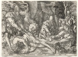 好撒玛利亚人的寓言强盗袭击旅行者 作者 海因里希·阿尔德勒弗（Heinrich Aldegrever）