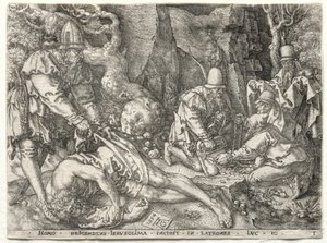 好撒玛利亚人的寓言：强盗袭击旅行者，1554年。 作者 海因里希·阿尔德勒弗（Heinrich Aldegrever）