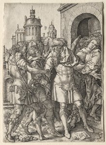 地段的故事：地段可以防止所多玛人遭受暴力，1555年。 作者 海因里希·阿尔德勒弗（Heinrich Aldegrever）