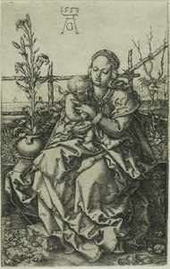 坐在草滩上的圣母和圣婴 作者 海因里希·阿尔德勒弗（Heinrich Aldegrever）