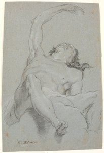 裸体男子，"de sotto in su"。天顶画人物研究
