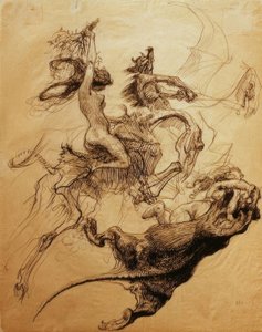裸体女人骑在骨架和魔鬼翼手龙上 作者 海因里希·克莱