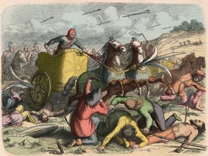 古代东方，波斯人在战斗中的战车 作者 海因里希·勒特曼