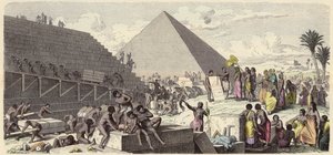 Building of the Pyramids in Ancient Egypt (coloured engraving) 作者 海因里希·勒特曼