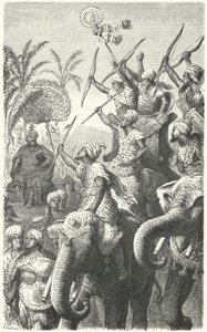 Pauravas 之王 Porus，回顾他的战象（雕刻） 作者 海因里希·勒特曼