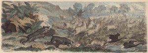 塔斯马尼亚虎攻击塔斯马尼亚的羊（彩色雕刻） 作者 海因里希·勒特曼
