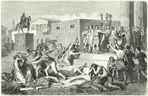 马克·安东尼（Mark Antony），马库斯·埃米利乌斯·莱皮德斯（Marcus Aemilius Lepidus）和屋大维（Octavian）的Triumvirate宣布对他们的政治敌人实行禁令，公元前43年 作者 海因里希·勒特曼