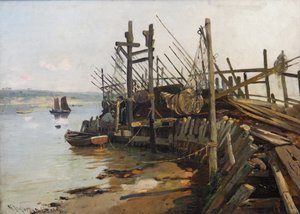 弗伦斯堡峡湾的登陆台 作者 海因里希·彼得森（Heinrich Petersen）钓鱼