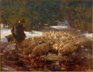 Schäfer mit Schafen in Landschaft 作者 海因里希·冯·祖格尔