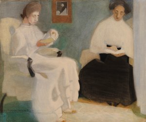 女孩阅读，1907年。 作者 海伦·谢尔夫贝克