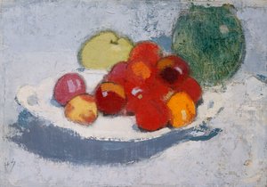 有水果的静物，约 1915 年（布面油画） 作者 海伦·谢尔夫贝克