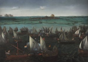 1629年在哈勒默米尔（Haarlemmermeer）上的荷兰战舰与西班牙战舰（布面油画）