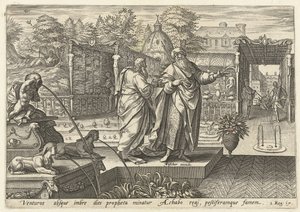以利亚预言亚哈王干旱将至
以利亚的历史（系列标题） 作者 Hendrick Goltzius（拒绝归属）