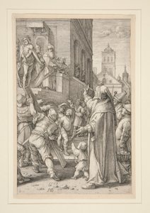 Ecce Homo，选自《受难记》，12 幅版画系列中的第 8 幅 作者 亨德里克·戈尔齐乌斯