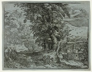 牧羊夫妇风景画，选自《四幅小风景画 作者 亨德里克·戈尔齐乌斯