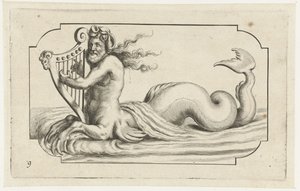 特莱顿弹奏竖琴
Nouveau Livre des Dieux et Deeßes De la Marine Bouckje of Sea Gods and Goddesses（丛书名） 作者 亨德里克·德凯泽 (I)