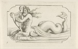 特莱顿弹奏竖琴
Nouveau Livre des Dieux et Deeßes De la Marine Bouckje of Sea Gods and Goddesses（丛书名） 作者 亨德里克·德凯泽 (I)