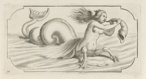 在贝壳上吹气的女性形象
Nouveau Livre des Dieux et Deeßes De la Marine Bouckje of Sea Gods and Goddesses（系列名称） 作者 无名氏