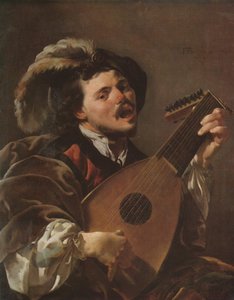 荷兰语：Zingende lute spelen man 一个人在弹琵琶 作者 亨德里克·布鲁格