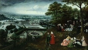 《春天的风景》细节，卢卡斯·范·瓦尔肯博赫 (Lucas van Valkenborch，约 1530-1597 年) 作 作者 亨德里克范登 (1530 97) 布鲁克