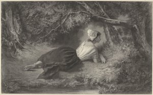 女孩，躺在水边的树下 作者 亨德里克·阿德里安·克里斯蒂安·德克尔