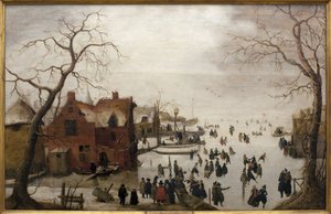 冬景--亨德里克-阿弗尔坎普（1585-1634）的画作，木板油画，约1620年（冬景，亨德里克-阿弗尔坎普，木板油画，约1620年）--埃沃拉博物馆（葡萄牙）。