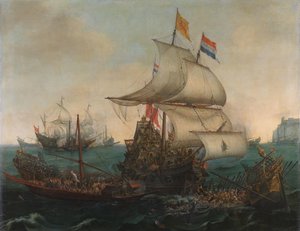 1602 年 10 月 3 日，荷兰船只在英国海岸附近撞击西班牙帆船