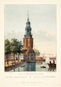 阿姆斯特丹No.32的视图。从Mont Albans-Toren出发。所谓的Mont-Alban Tower，1825年（手工彩色雕刻）