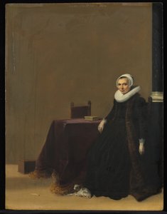一名妇女的画象有狗的，c。 1635。 作者 亨德里克·格里兹（Hendrik Gerritsz）。锅