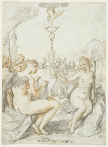 关于绘画艺术的寓言，艺术家的象征，1612（纸上的墨水，粉笔和水粉） 作者 亨德里克·古尔齐乌斯（Hendrik Goltzius）