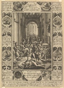 纠纷在教会出现在教堂，长约1578。 作者 亨德里克·古尔齐乌斯（Hendrik Goltzius）